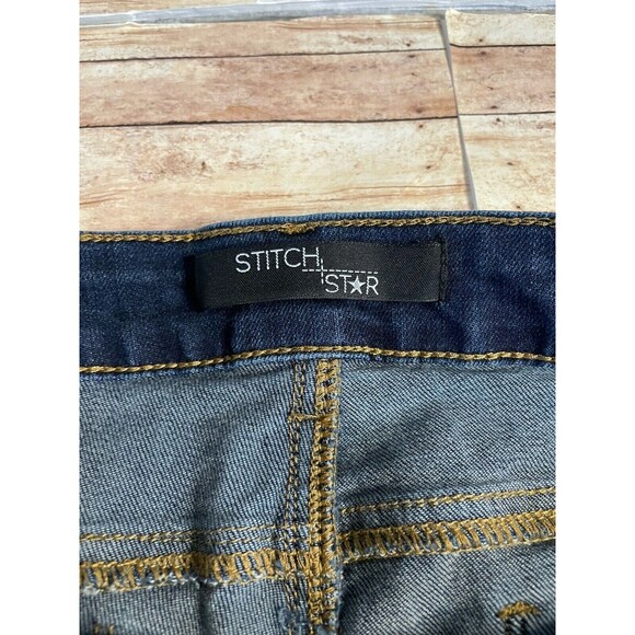 Stitch Star Floral Embroidered Cuff Jeans 90’s Y2K Straight Cropped Size 16 - Picture 4 of 6